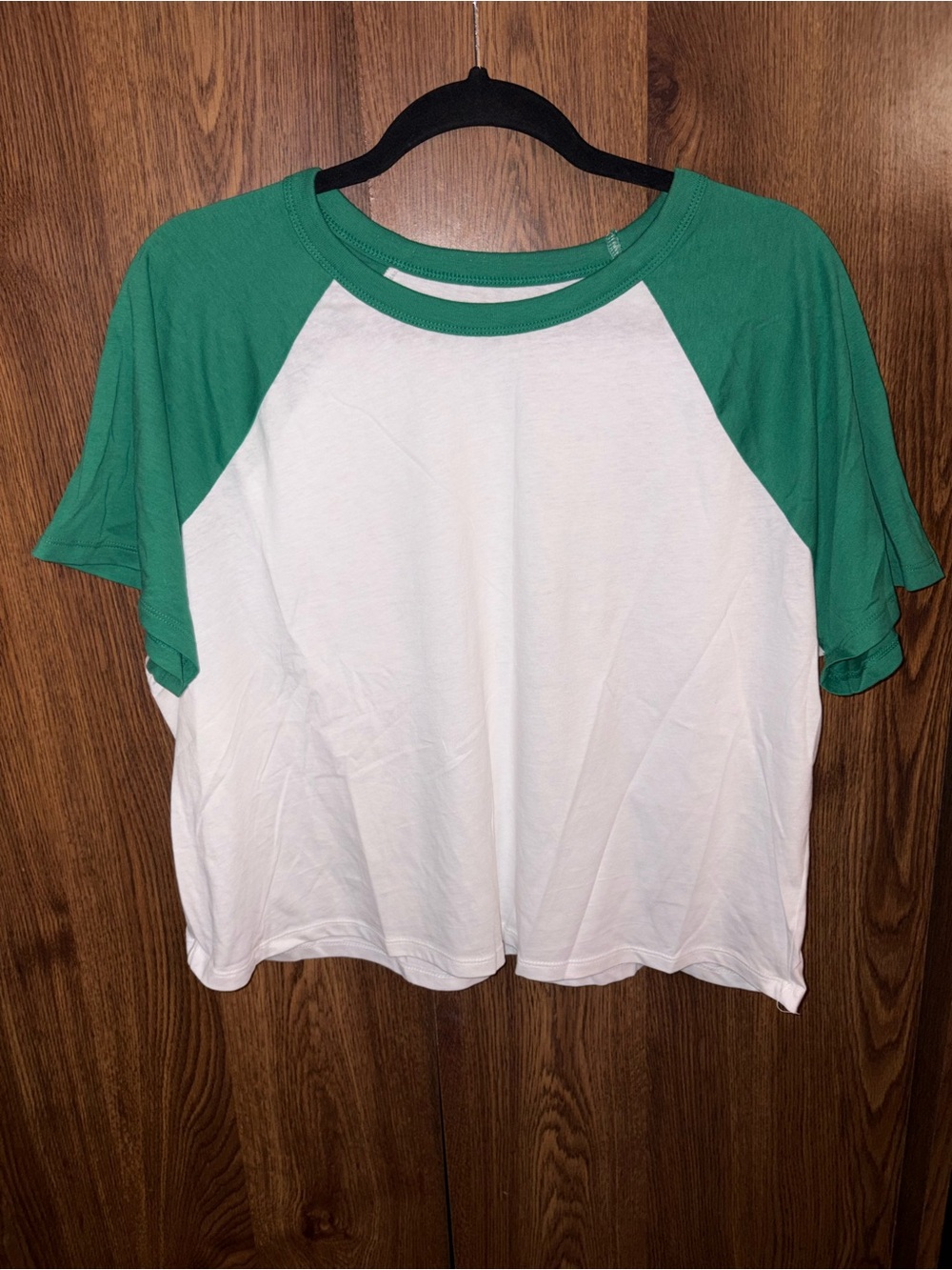 Old Navy Green and White Raglan Short Sleeve Tee
